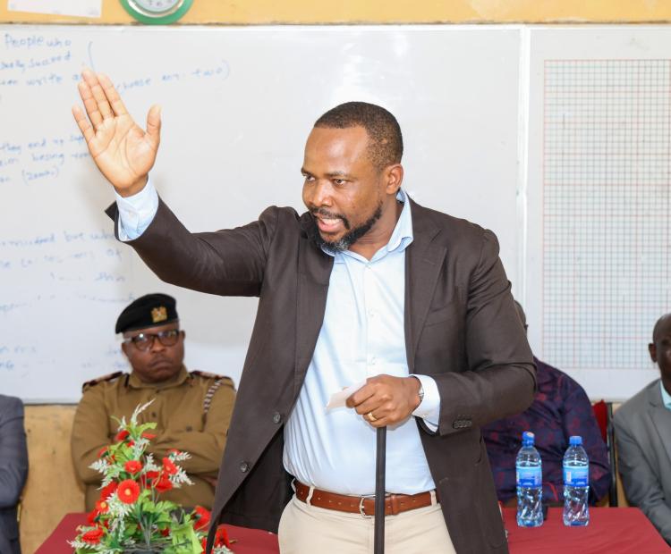 Lands PS Generali Nixon Korir addressing a public gathering at Angata Barrikoi on August 14, 2025