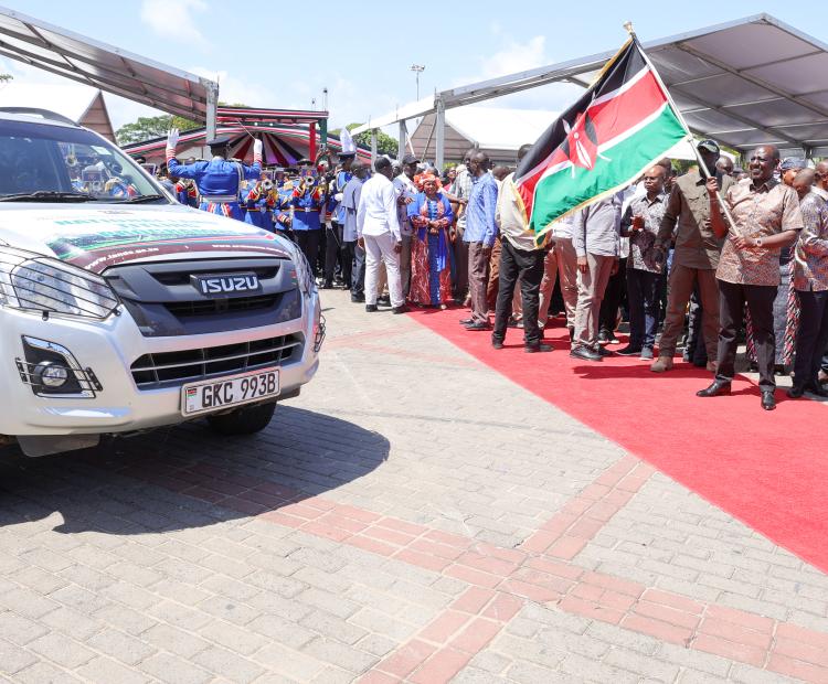 President William Ruto flags off vehicles to support the National Land Titling Programme in the Coastal Region, enhancing access to land registration services